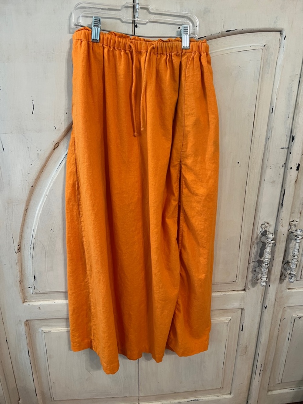 Abercrombie & Fitch Orange Linen Blend Midi Skirt XS | Elastic Waist Summer